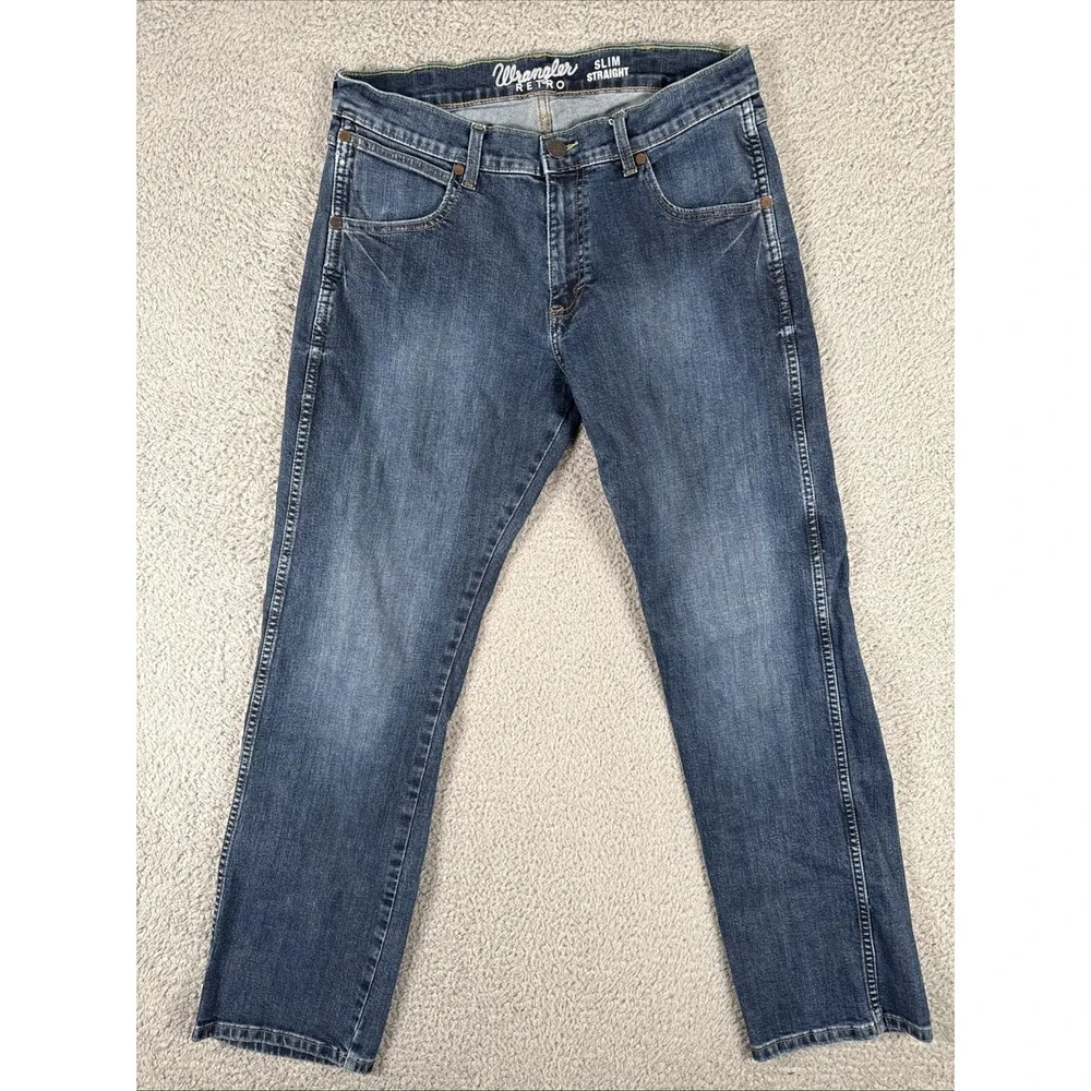Wrangler Retro Jeans Mens‎ 30x30 (32x30) Blue Slim Straight Denim Distressed